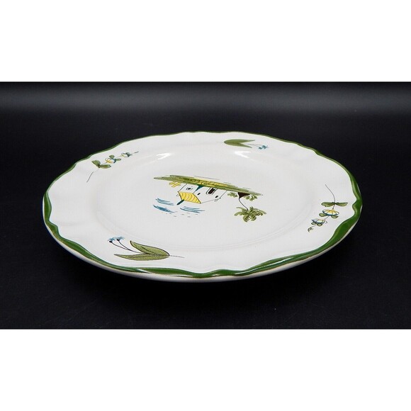 Varages France Cabanon Salad Plate Hand Painted Green Border 8.25 In Cabin Shed - Picture 4 of 9